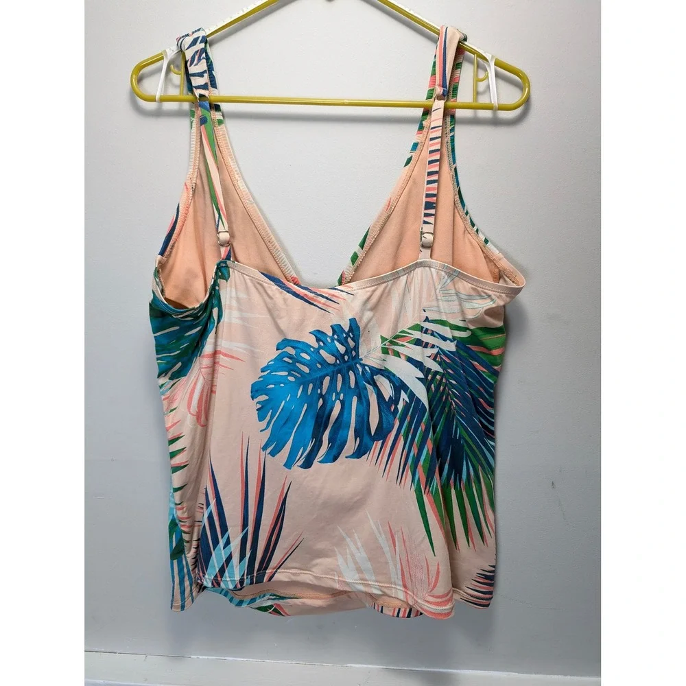 Liz Claiborne Tropical Palm Print Tankini Top Peach Pink Blue Green Size 16